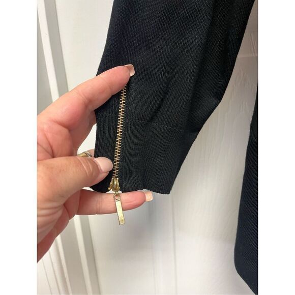 Carmen Marc Valvo Black Open Front Zipper Cuff Sweater sz L EUC - Picture 3 of 7